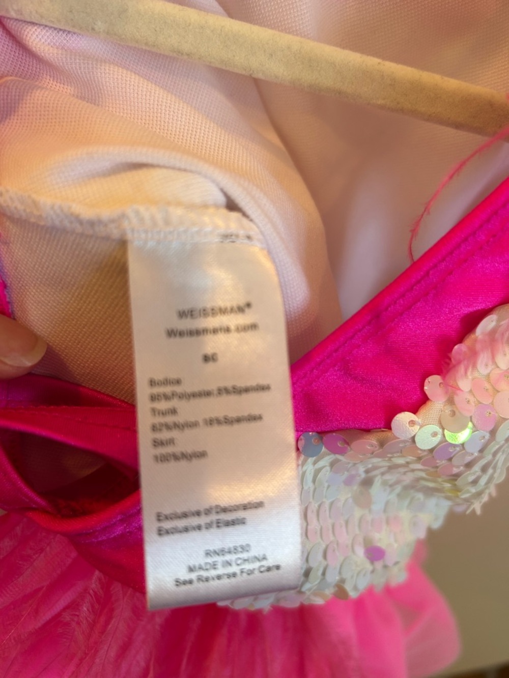 Weissman Hot Pink / White Sequin One-Shoulder Tutu Dance Costume - SC (6/6X) - Picture 12 of 12